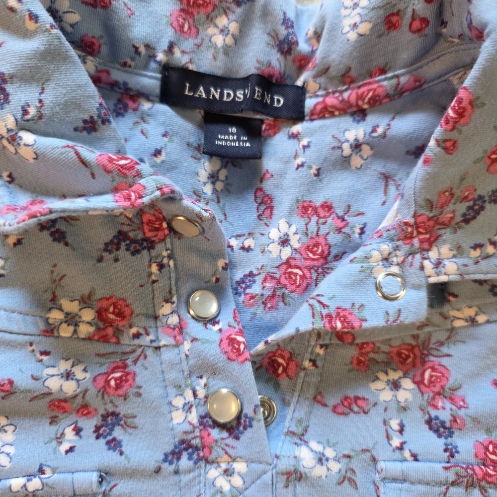 Lands' End Girl Floral Cotton Dress 10 Pearl Snap Y2K